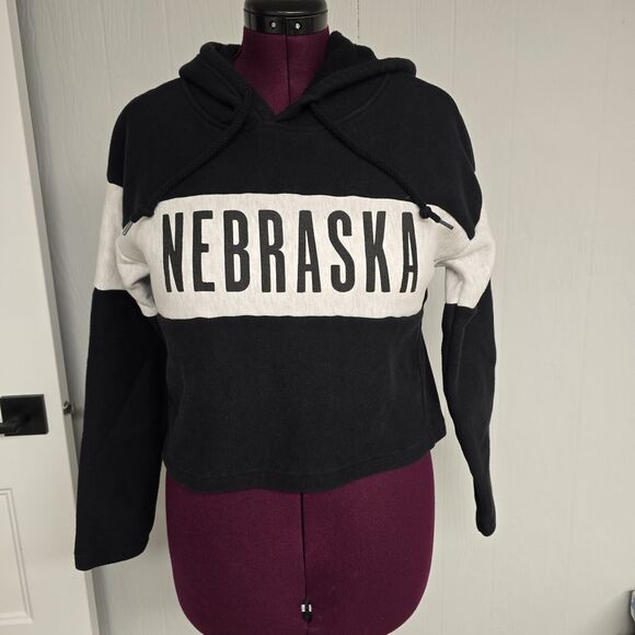 Women's Champion Black & Gray NEBRASKA Oversized Cropped Hoodie | Size Small - Picture 1 of 11